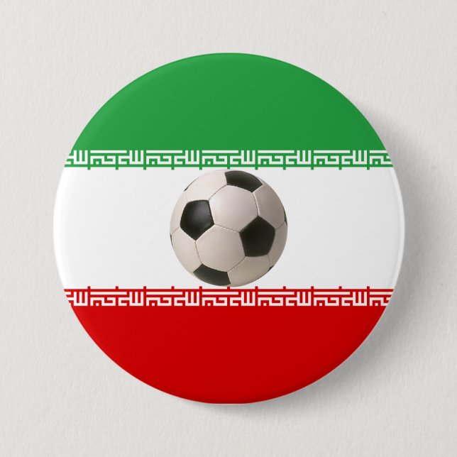 Soccer ball centre of Iranian flag 7.5 Cm Round Badge (Front)
