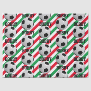 Soccer Ball Christmas Add Name Stripe Red n Green Tissue Paper