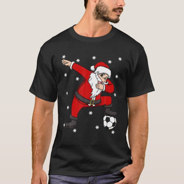 Soccer Ball Christmas Dabbing Santa Claus Sport Pl T-Shirt (Front)
