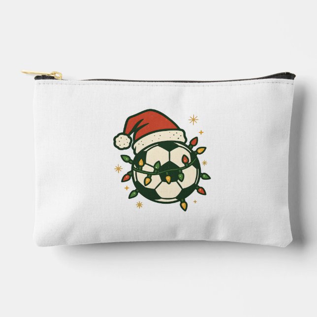 Soccer Ball Christmas Lights Santa Hat Funny  Accessory Pouch (Front)