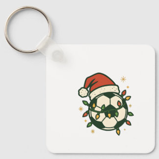 Soccer Ball Christmas Lights Santa Hat Funny Key Ring