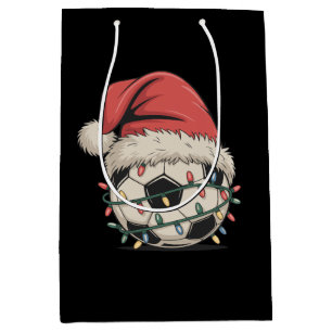 Soccer Ball Christmas Santa Hat Xmas Sports Medium Gift Bag