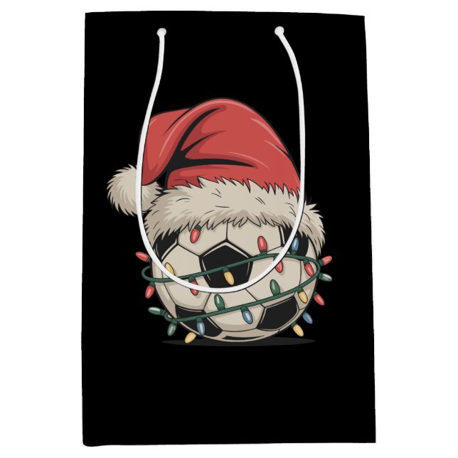 Soccer Ball Christmas Santa Hat Xmas Sports Medium Gift Bag (Front)