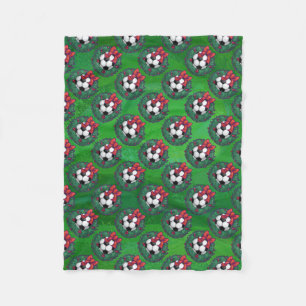 Soccer Ball Christmas Wreath Fleece Blanket