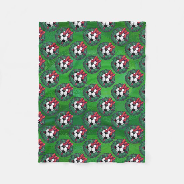 Soccer Ball Christmas Wreath Fleece Blanket (Front)