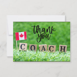 Soccer ball Coach with flag of Canada on green  Thank You Card