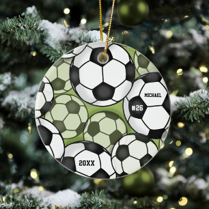 Soccer Ball Colourful Kids Name Jersey Number Year Ceramic Tree Decoration