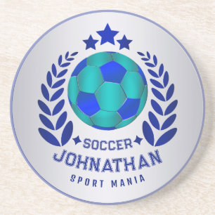 Soccer Ball Crest   Bright Blue Sport Fan Gifts  Coaster