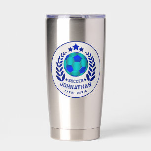 Soccer Ball Crest   Bright Blue Sport Fan Gifts  Insulated Tumbler