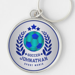 Soccer Ball Crest Bright Blue Sport Fan Gifts Key Ring