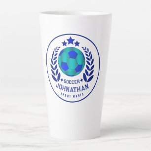 Soccer Ball Crest Bright Blue Sport Fan Gifts Latte Mug