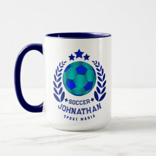 Soccer Ball Crest Bright Blue Sport Fan Gifts Mug
