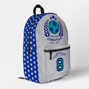 Soccer Ball Crest   Bright Blue Sport Fan Gifts  Printed Backpack