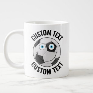 Soccer Ball Custom Happy Face & Personalised Text Large Coffee Mug