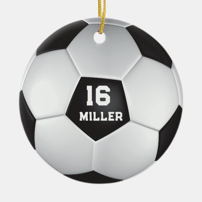 Soccer Ball Custom Name Number Ceramic Tree Decoration (Front)