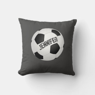 soccer ball custom personalised charcoal grey cushion