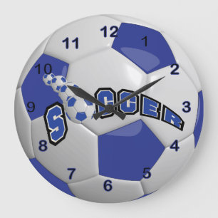 Soccer Ball   Dark Blue Large Clock