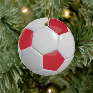 Soccer Ball Dark Red Ceramic Tree Decoration