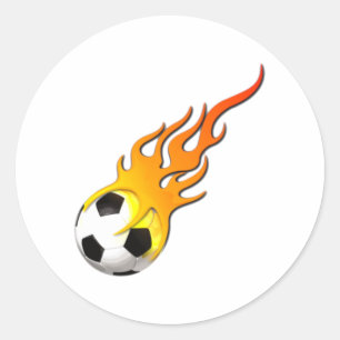 soccer ball fire classic round sticker