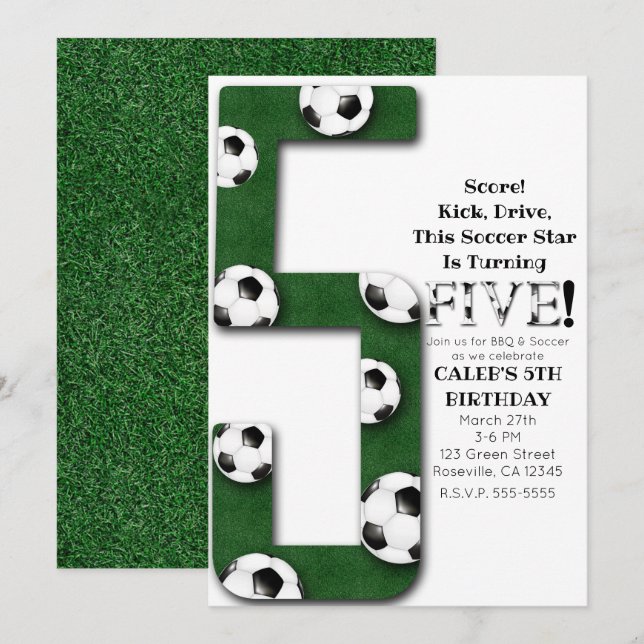 Soccer Ball Five 5 5th Birthday Party Invitation (Front/Back)
