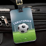 Soccer Ball Football Athlete Name Sports Luggage Tag<br><div class="desc">Green and brown soccer ball luggage tag with customisable text and team player number.  Great for sports fans,  men and boys.</div>