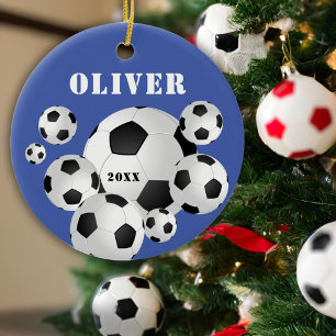 Soccer Ball Football Blue Sports Kids Keepsake Ceramic Tree Decoration
