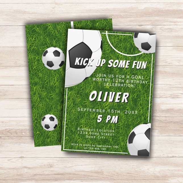 Soccer Ball Football Grass Sports Kids Birthday Invitation (Creator Uploaded)