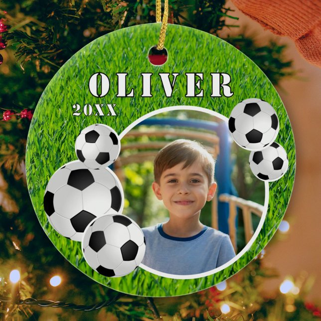 Soccer Ball Football Grass Sports Photo Ceramic Tree Decoration (Creator Uploaded)