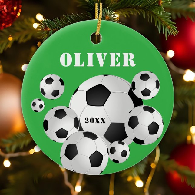 Soccer Ball Football Green Sports Kids Keepsake Ceramic Tree Decoration (Creator Uploaded)