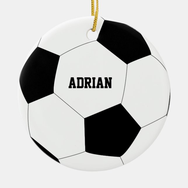 Soccer Ball Football Personalised  Ceramic Tree Decoration (Front)