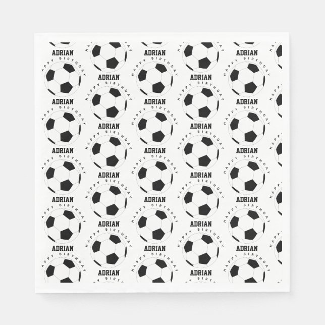 Soccer Ball Football Personalised Name Birthday  Napkin (Front)