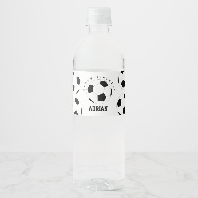 Soccer Ball Football Personalised Name Birthday Water Bottle Label (Front)