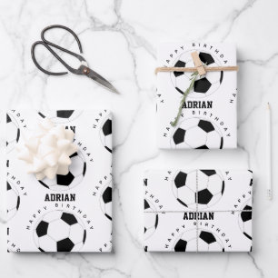 Soccer Ball Football Personalised Name Birthday Wrapping Paper Sheet
