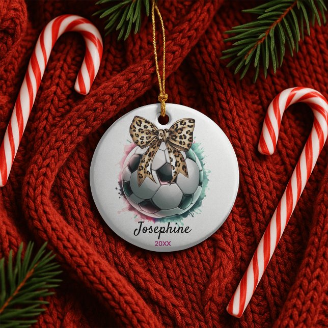 soccer ball football player girly leopard bow  ceramic tree decoration (Creator Uploaded)