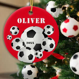 Soccer Ball Football Red Sports Kids Ceramic Tree Decoration