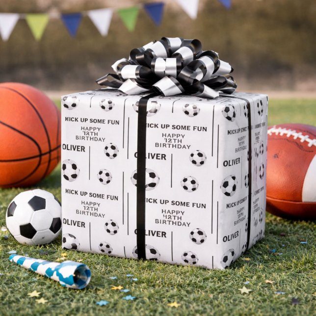 Soccer Ball Football Sports Kids Birthday Party Wrapping Paper (Creator Uploaded)