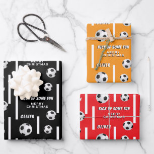 Soccer Ball Football Sports Kids Merry Christmas Wrapping Paper Sheet