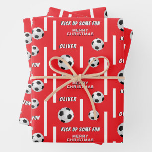 Soccer Ball Football Sports Kids Merry Christmas Wrapping Paper Sheet