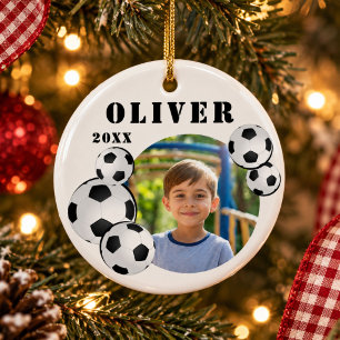 Soccer Ball Football Sports Photo Ceramic Tree Decoration