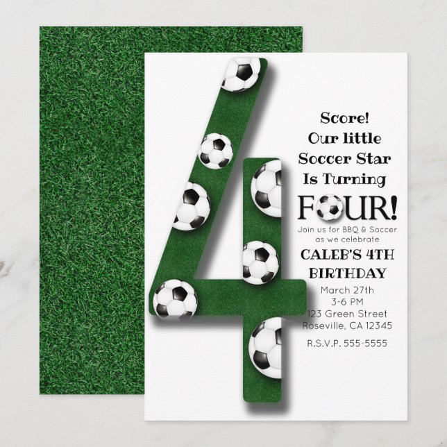 Soccer Ball Four 4 4th Birthday Party Invitation (Front/Back)