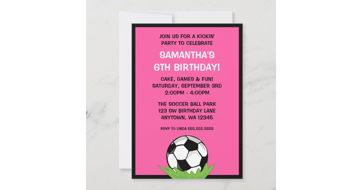 Soccer Ball Girl Pink Birthday Party Invitation | Zazzle