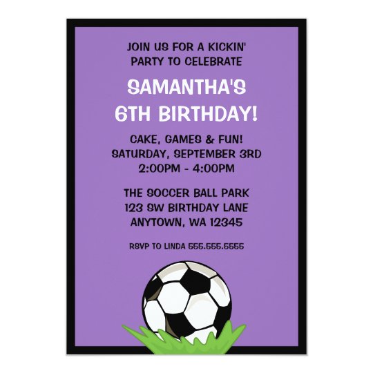 Soccer Ball Girl Purple Birthday Party Card