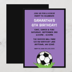 Soccer Ball Girl Purple Birthday Party Invitation