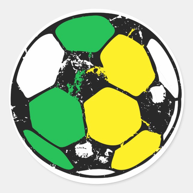 Soccer ball green and yellow classic round sticker (Front)