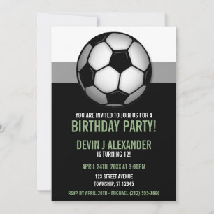 Soccer Ball Green & Black Birthday Invitations