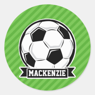 Soccer Ball; Green Stripes Classic Round Sticker