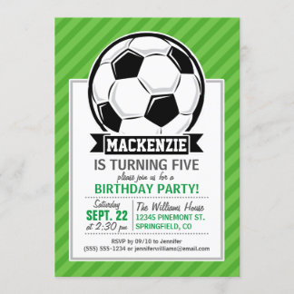 Soccer Ball; Green Stripes Invitation