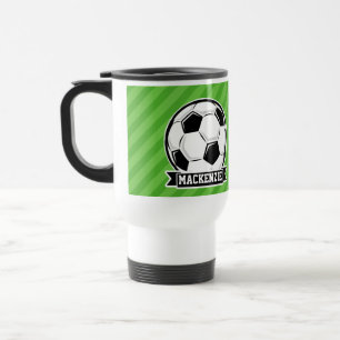 Soccer Ball; Green Stripes Travel Mug
