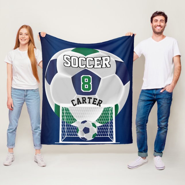 Soccer Ball - Green, White and Blue Fleece Blanket (In Situ)