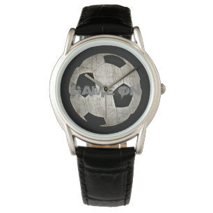 Soccer Ball Grunge Style Men's Black Leather Watch